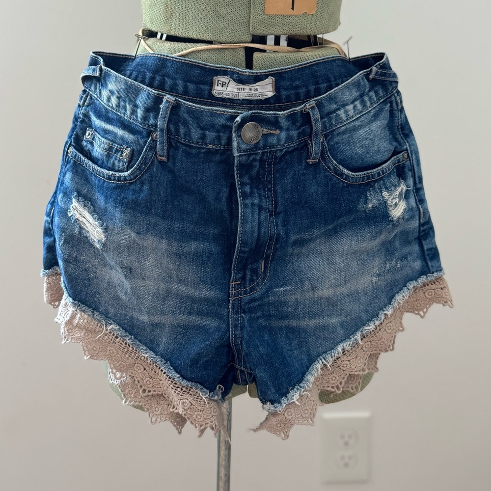 Free People | Lace Trim Jean Shorts | 26